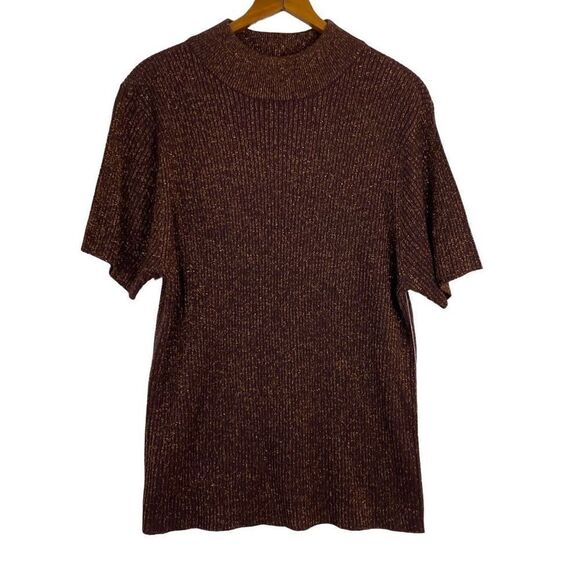 NEW Studio Works Short Sleeve Plum Gold Sweater Size Large - Picture 1 of 6